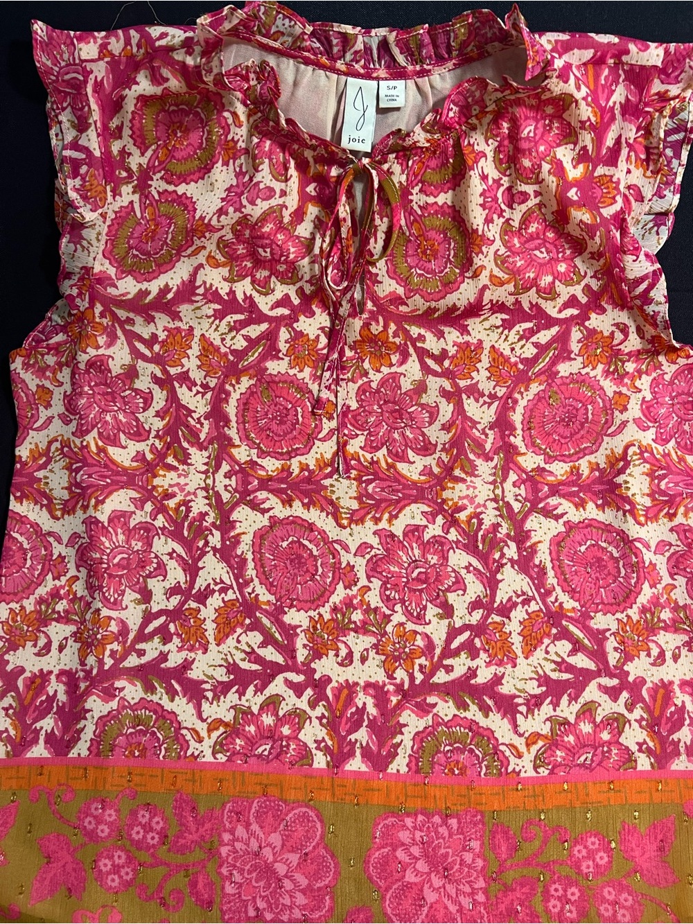 Joie Pink Floral Ruffle Tie-Neck Shell